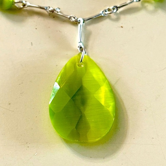 Avon Jewelry - AVON Silver and Green Stones Necklace, 15”, 3” extension, box included